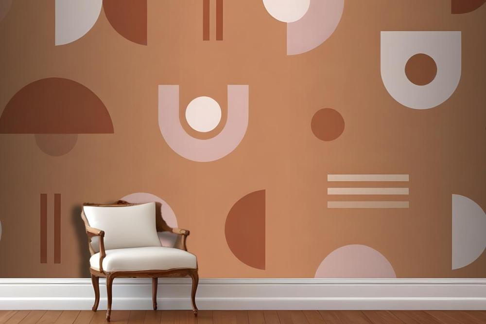 Abstract Geometric Shapes And Patterns In Shades Of Brown Wallpaper Mural