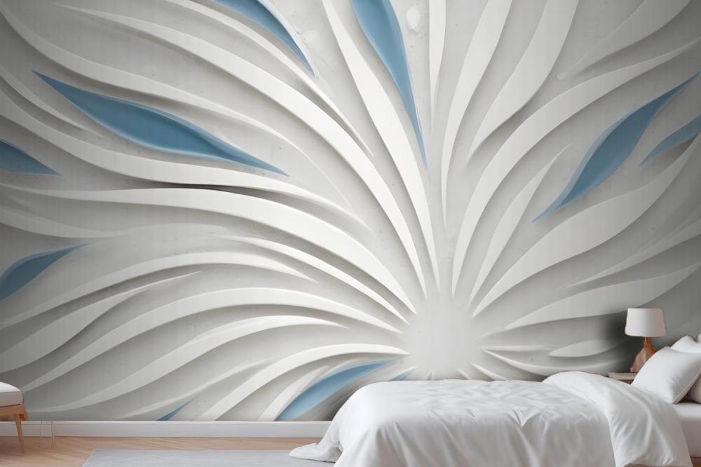 Abstract White And Blue Swirling Pattern Wallpaper Mural