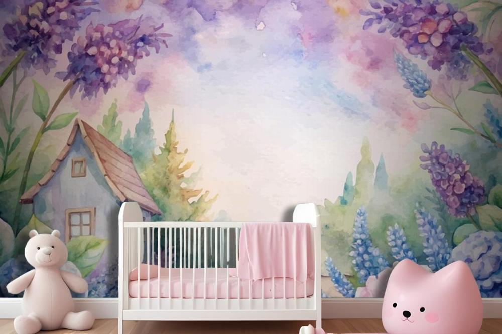 Beautiful Rustic Flower Watercolor Background Wallpaper Mural
