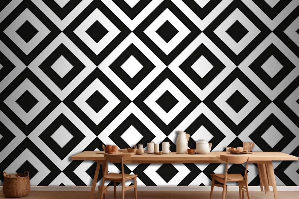 Black & White Diamond Pattern Wallpaper Mural