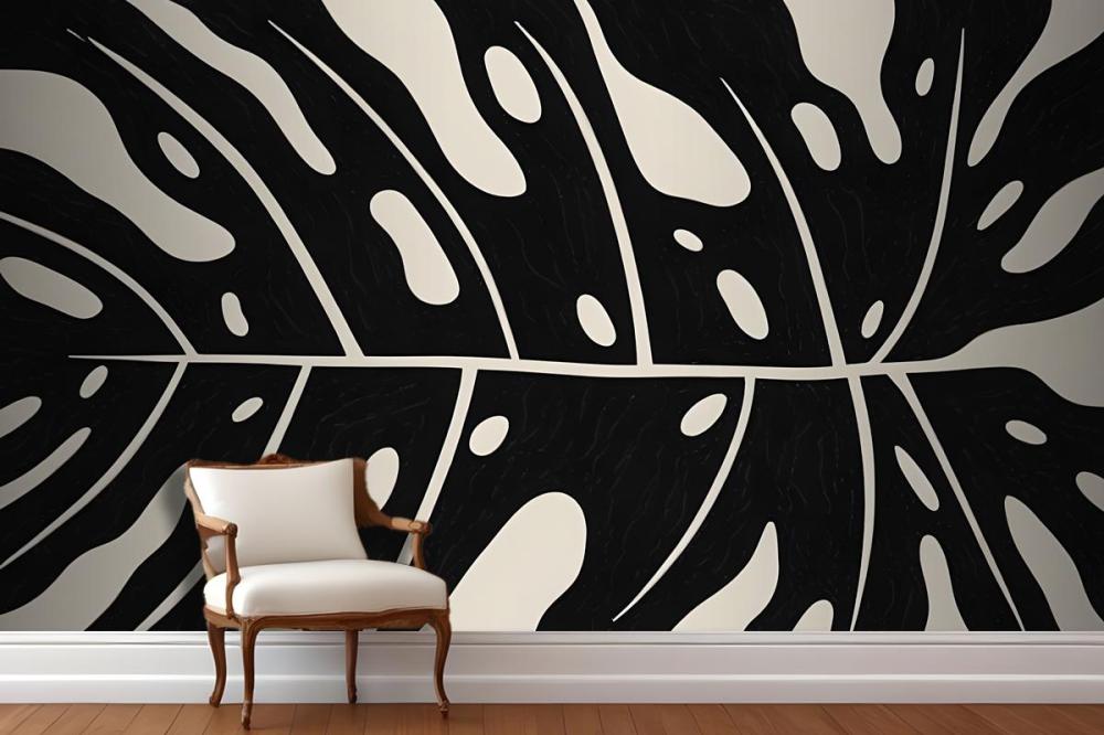Black And White Abstract Pattern With Organic Shapes And Lines Wallpaper Mural