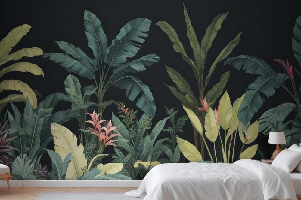 Blue & Green Dark Tropical Wall Mural