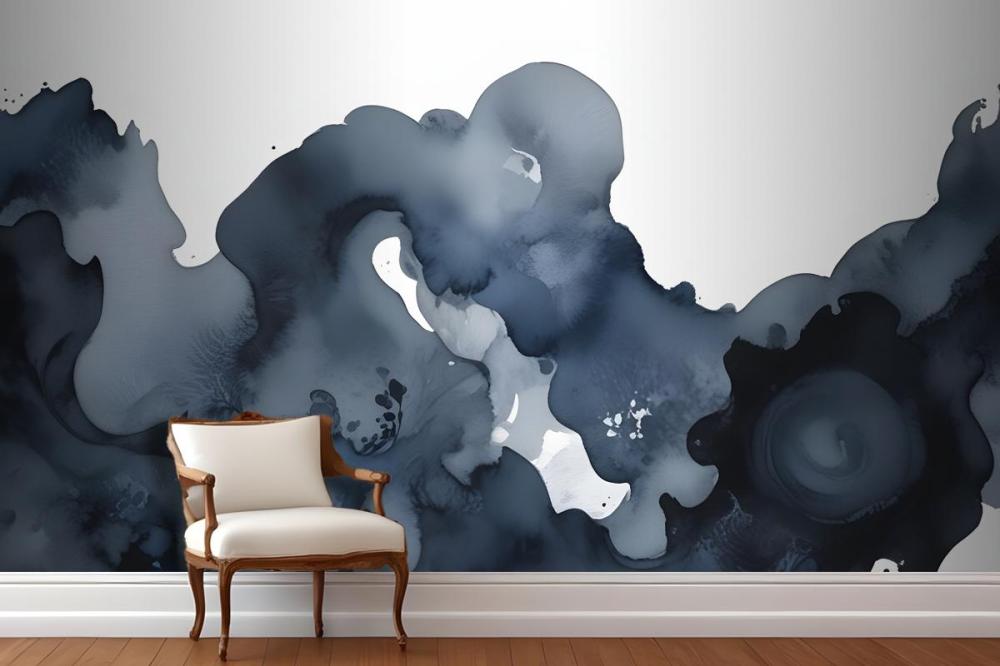 Blue Moody Abstract Watercolor Painting Wallpaper Mural