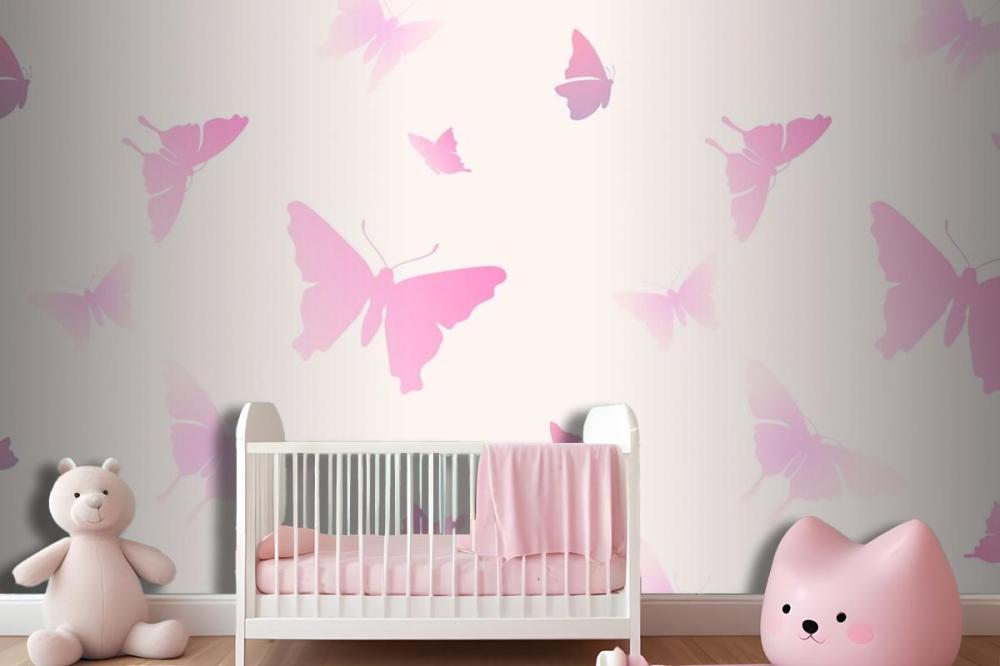Butterfly Pattern Feminine Pink Aesthetic Wallpaper Mural