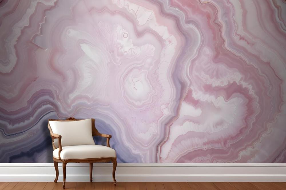 Closeup Of A Natural Agate Stone With Swirling Patterns Of Pink Wallpaper Mural