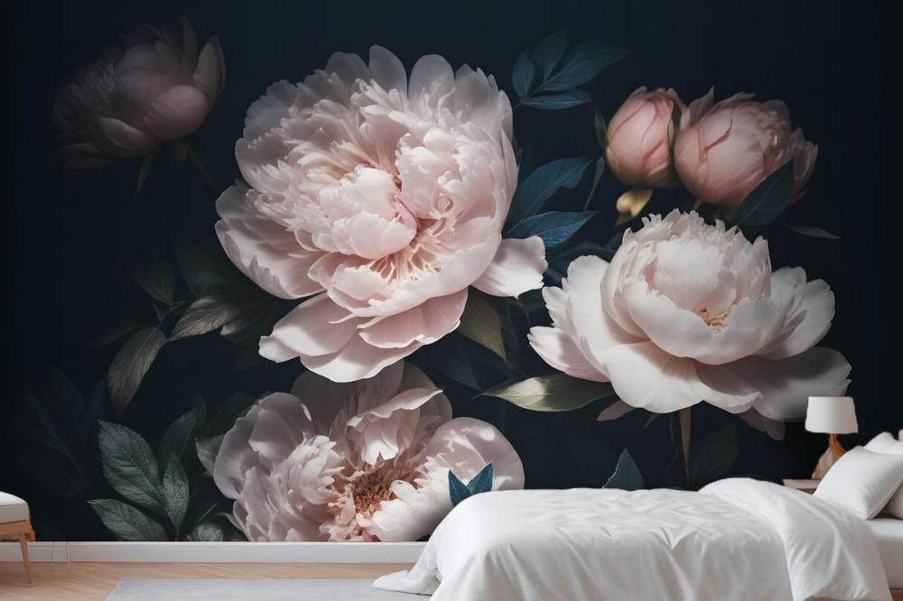 Dark Floral Peony Bouquet Wallpaper Mural