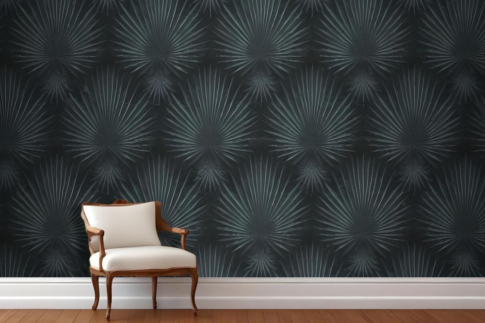 Dark Green Abstract Of Radiating Lines Sunburst Shapes Wallpaper Mural