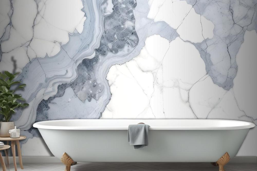 Deep Blue Clouded Marble Wallpaper Mural