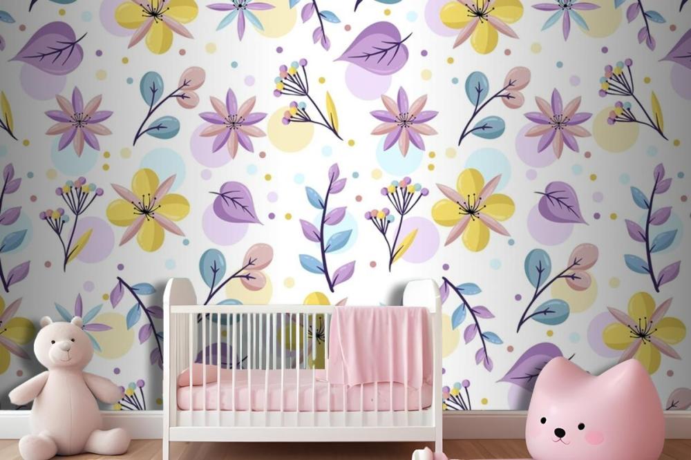 Floral Pattern With Pastel Colors Wallpaper Mural