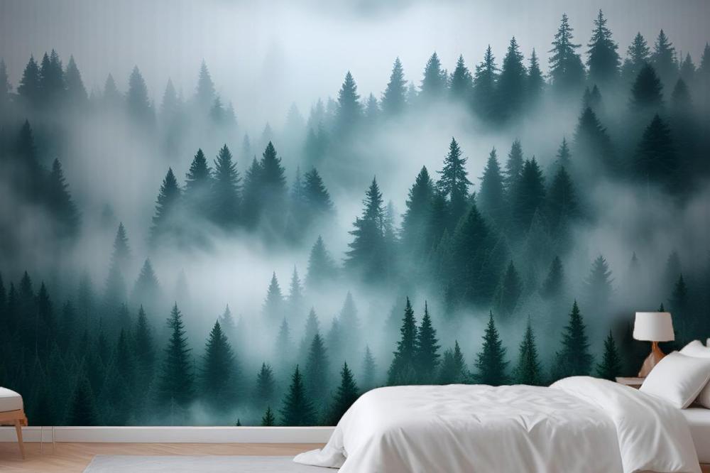 Foggy Pine Forest Wallpaper Mural