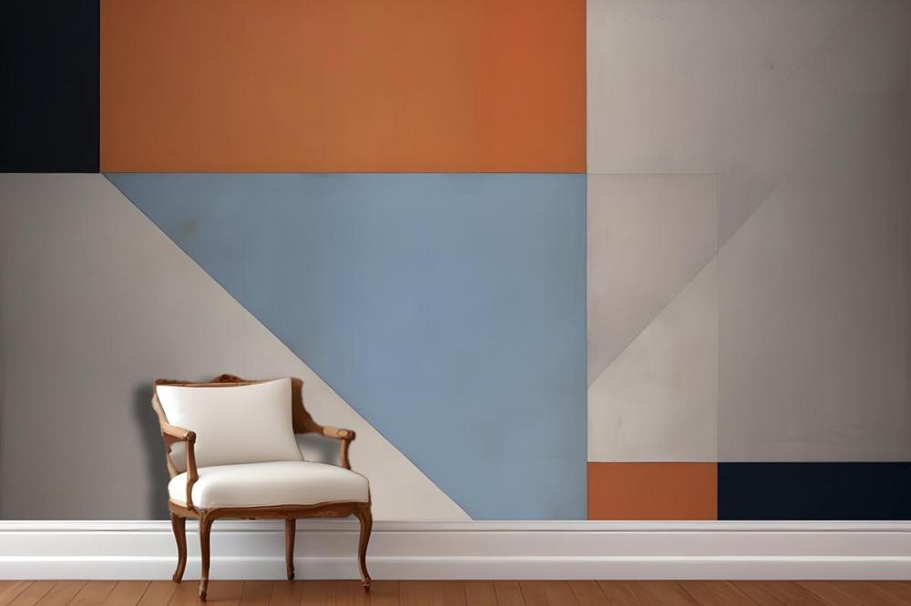 Geometric Abstract Composition With Various Shapes And Colors Including Orange Blue And Gray Wallpaper Mural
