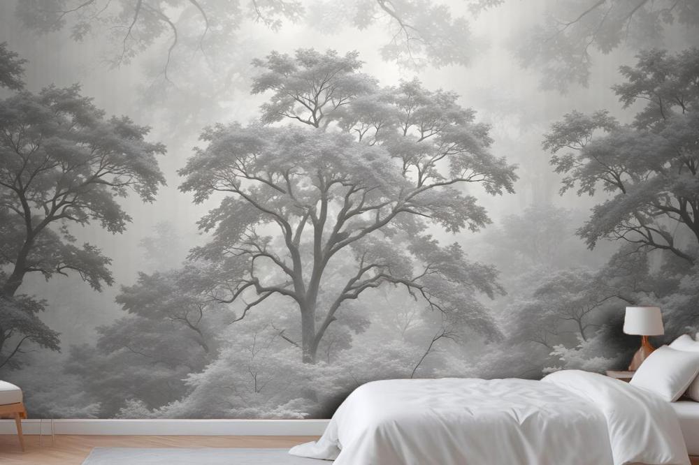 Gray Forest Illustration Etching Wallpaper Mural