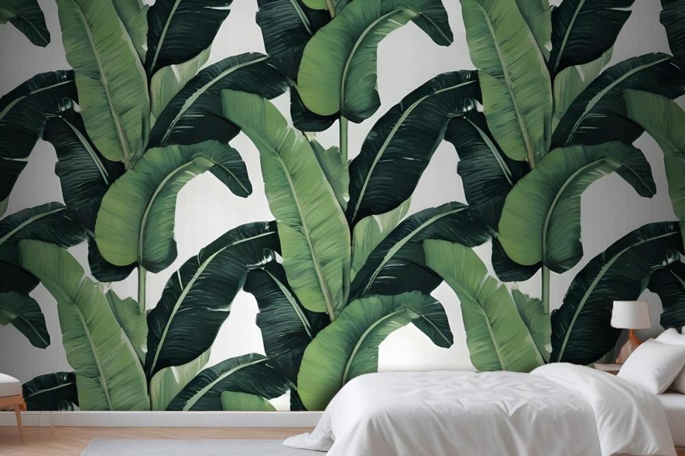 Green Banana Leaf Pattern Wallpaper Mural