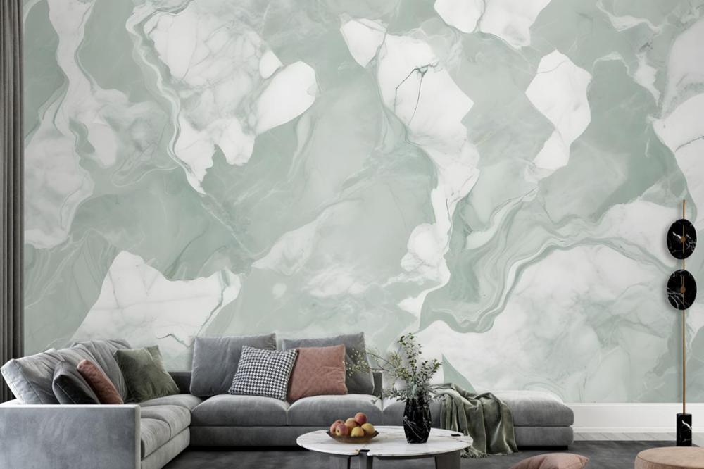 Green White Abstract Marble Wallpaper Mural