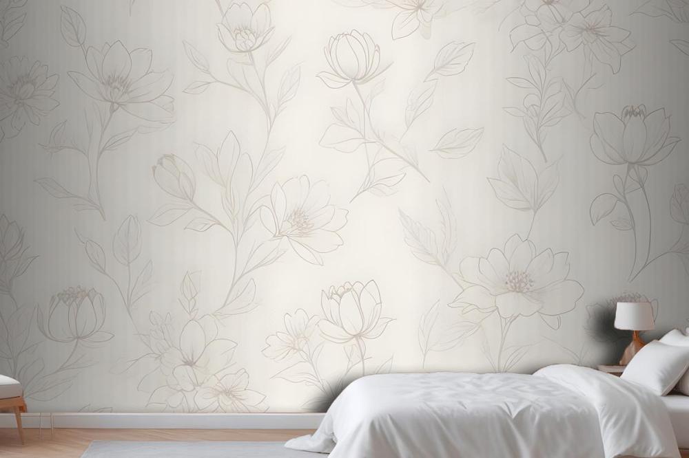 Minimalist Cream Cherry Blossom Mural