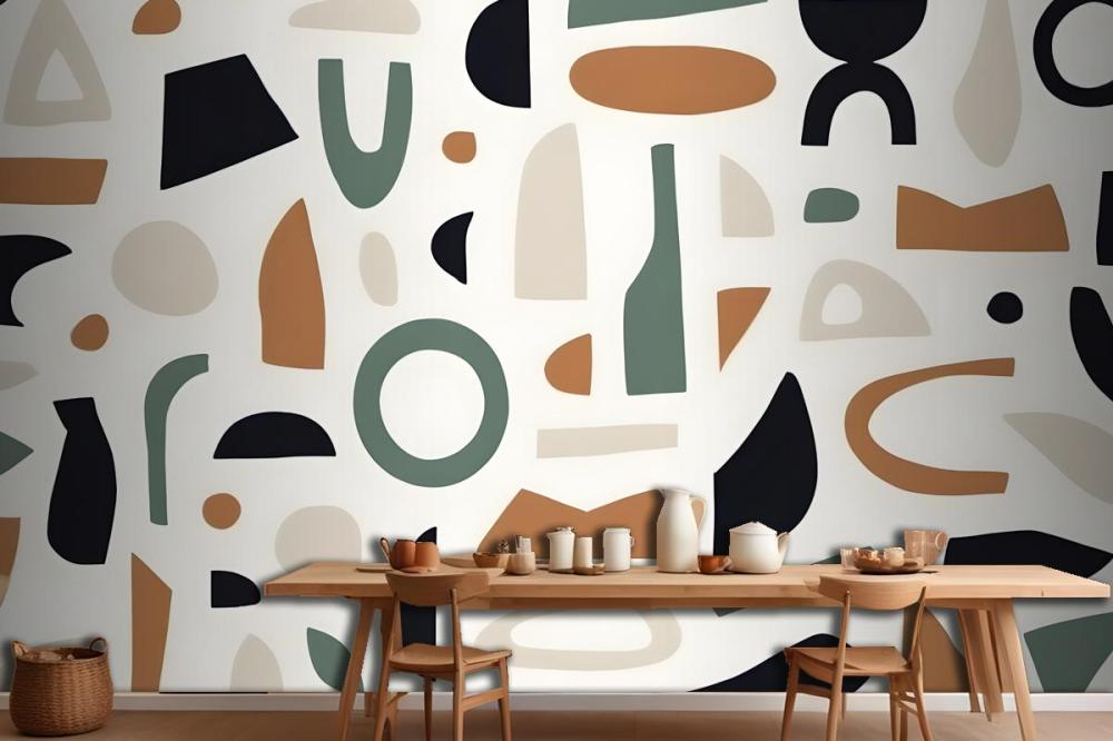 Navy & Brown Abstract Shapes Wallpaper Mural