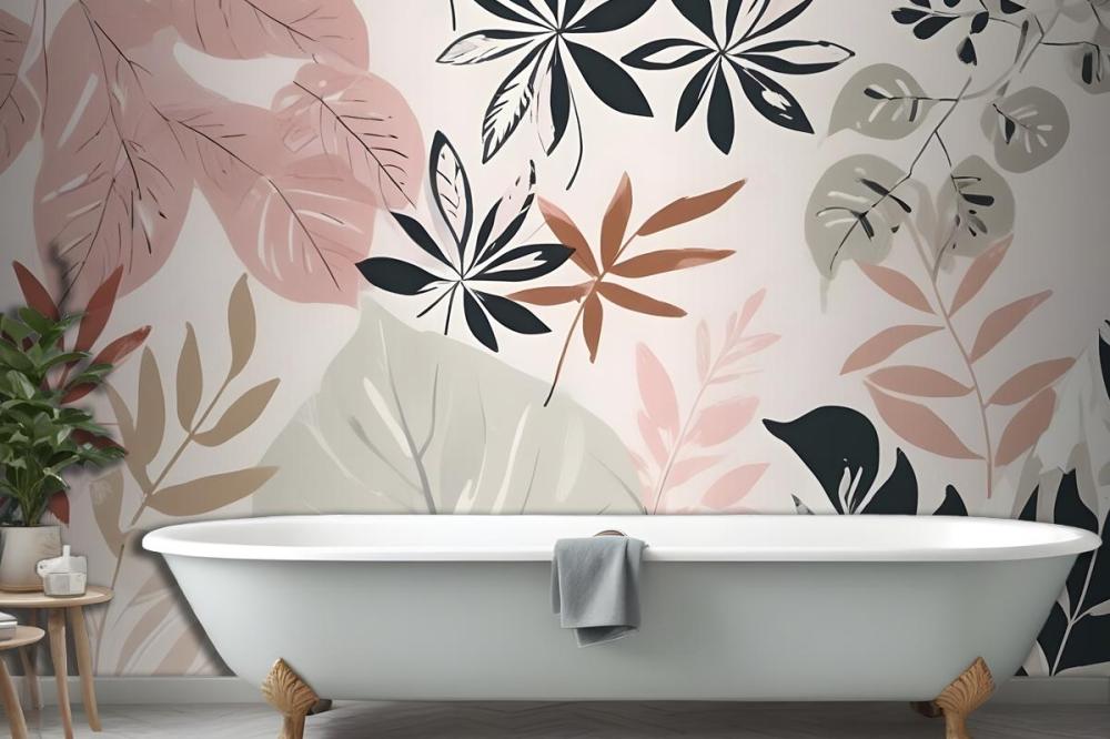 Neutral And Green Modern Botanical Plants Wallpaper Mural