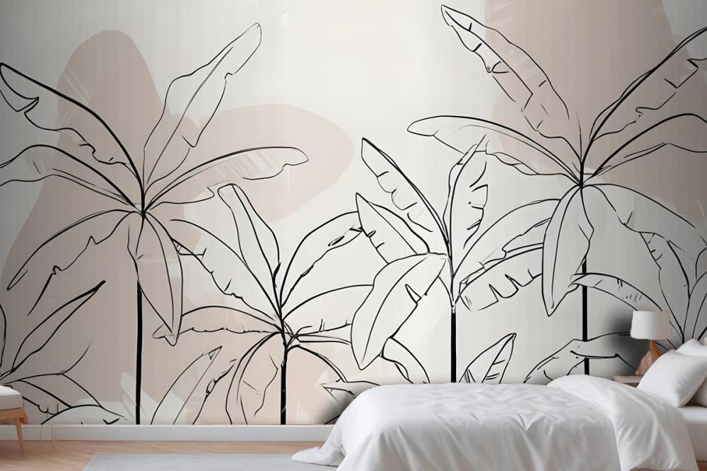 Neutral Pink Inky Tropical Wallpaper Mural