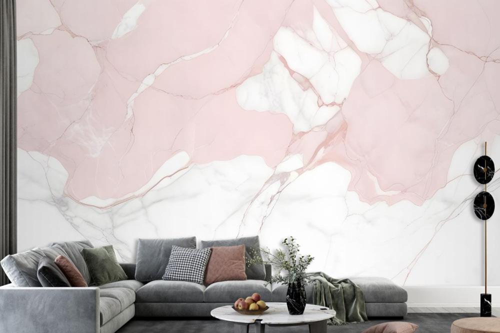 Pale Pink And White Marble Texture With Subtle Veining Patterns Wallpaper Mural