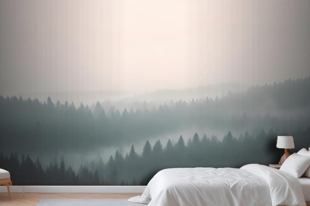 Peach & Green Pastel Ombre Forest Wallpaper Mural