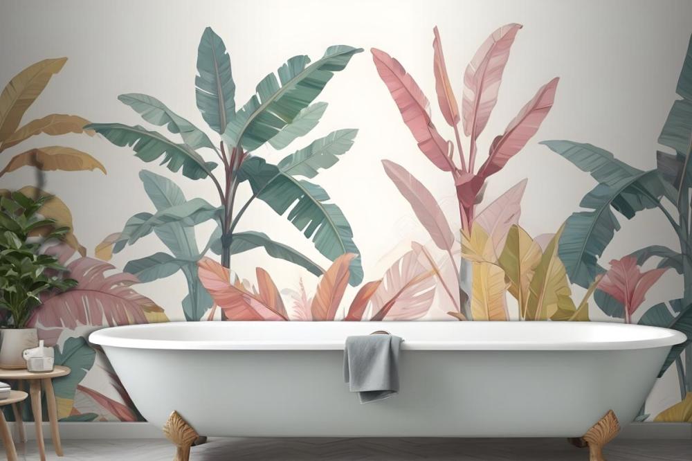 Pink & Teal Vintage Tropical Wall Mural