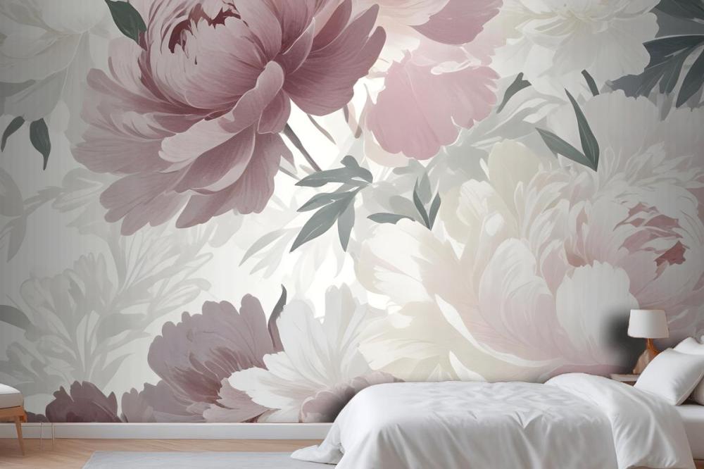 Pink And White Peony Flower Bedroom Wallpaper Mural