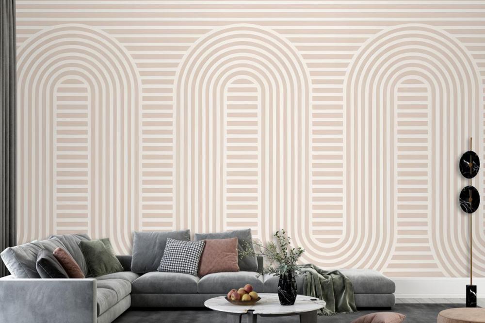 Pink Zen Garden Curves & Stripes Wallpaper Mural