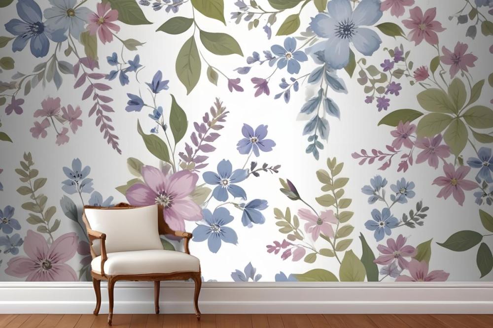 Purple And Blue Watercolor Flower Wallpaper Mural