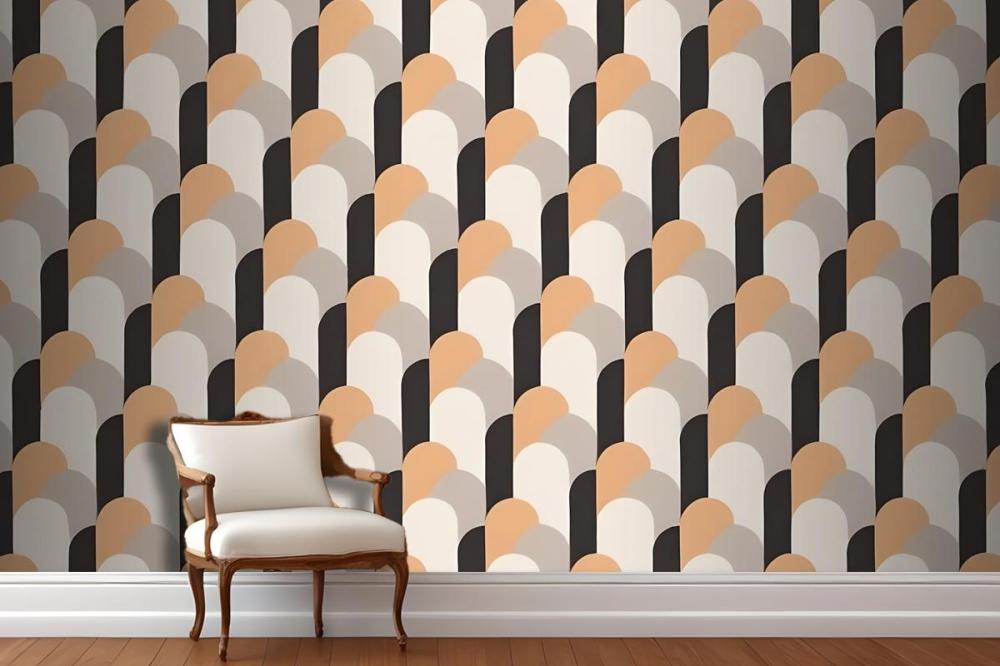 Seamless Geometric Pattern With Overlapping Semicircular Shapes In Shades Of Orange Gray And Black Wallpaper Mural