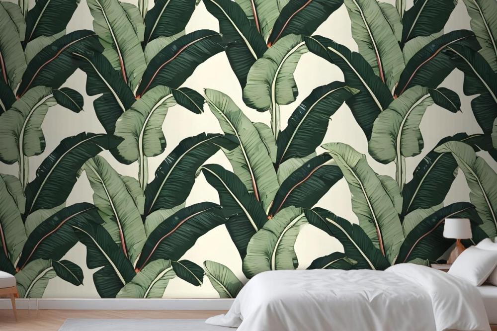 Seamless Pattern Featuring Lush Tropical Banana Wallpaper Mural
