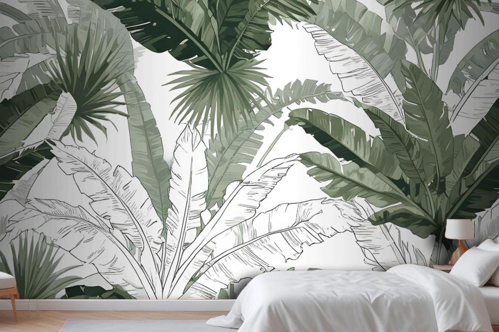 Seamless Pattern With Large Tropical Leaf Bedroom Wallpaper Mural