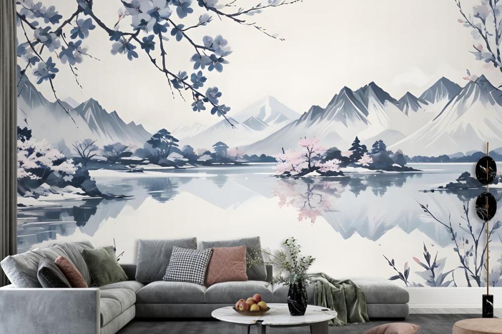 Serene Landscape With Snowcapped Mountains Reflected In A Calm Lake Wallpaper Mural