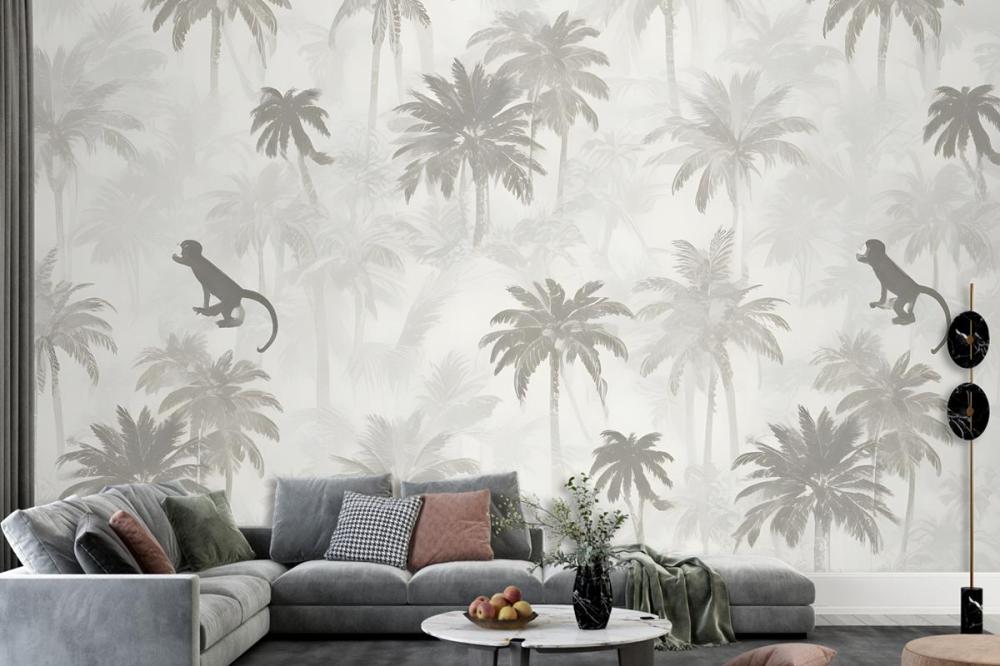 Sophisticated Minimal Jungle Animals Pattern Wallpaper Mural
