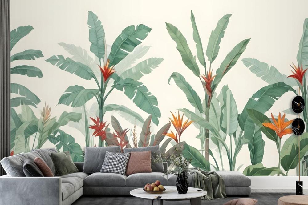 Tropical Jungle Scene With Lush Green Foliage Wallpaper Mural