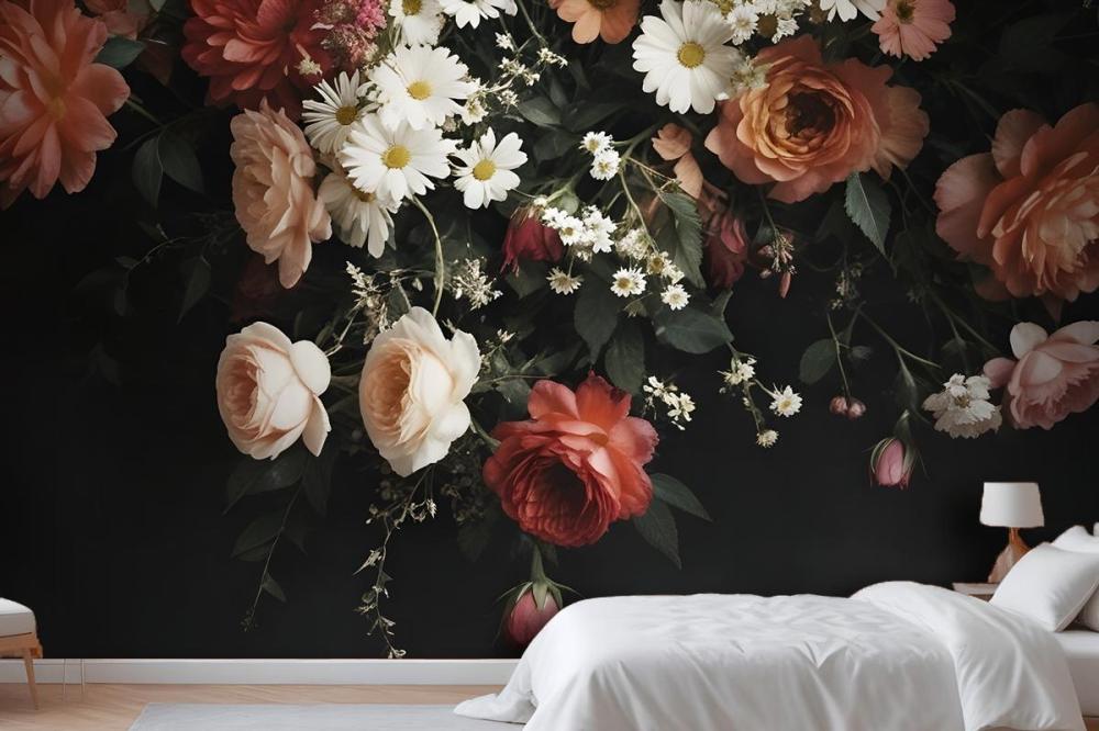 Vintage A Bouquet Of Vibrant Flower Bedroom Wallpaper Mural