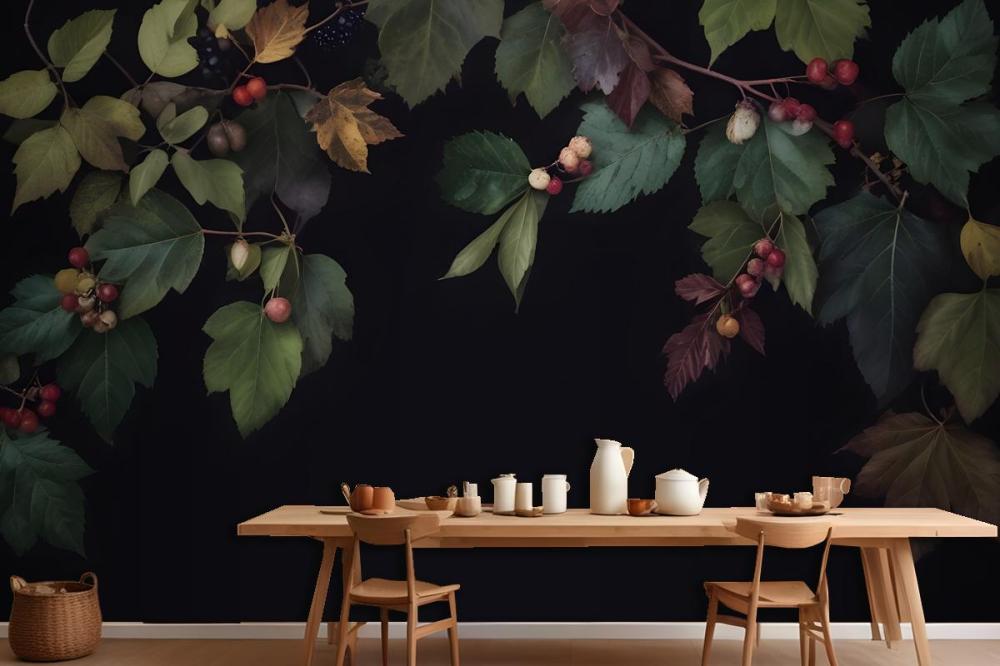 Vintage Dark Botanical Fig Tree Wallpaper Mural