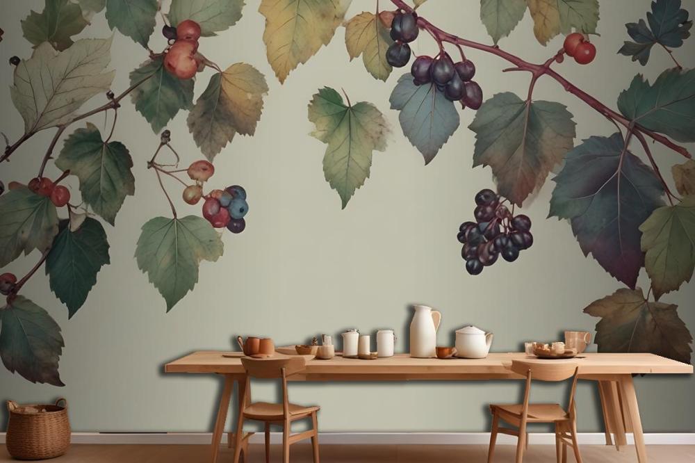 Vintage Green Botanical Fig Tree Wallpaper Mural