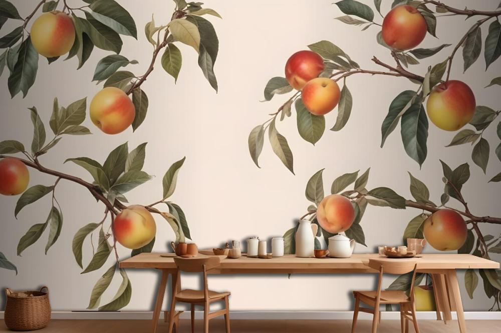 Vintage Neutral Botanical Peach Tree Wallpaper Mural