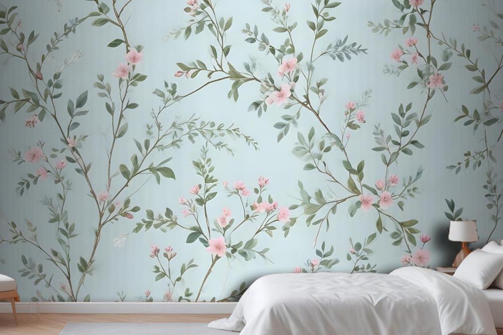 Watercolor Chinoiserie Floral Peony Blossom Wallpaper Mural