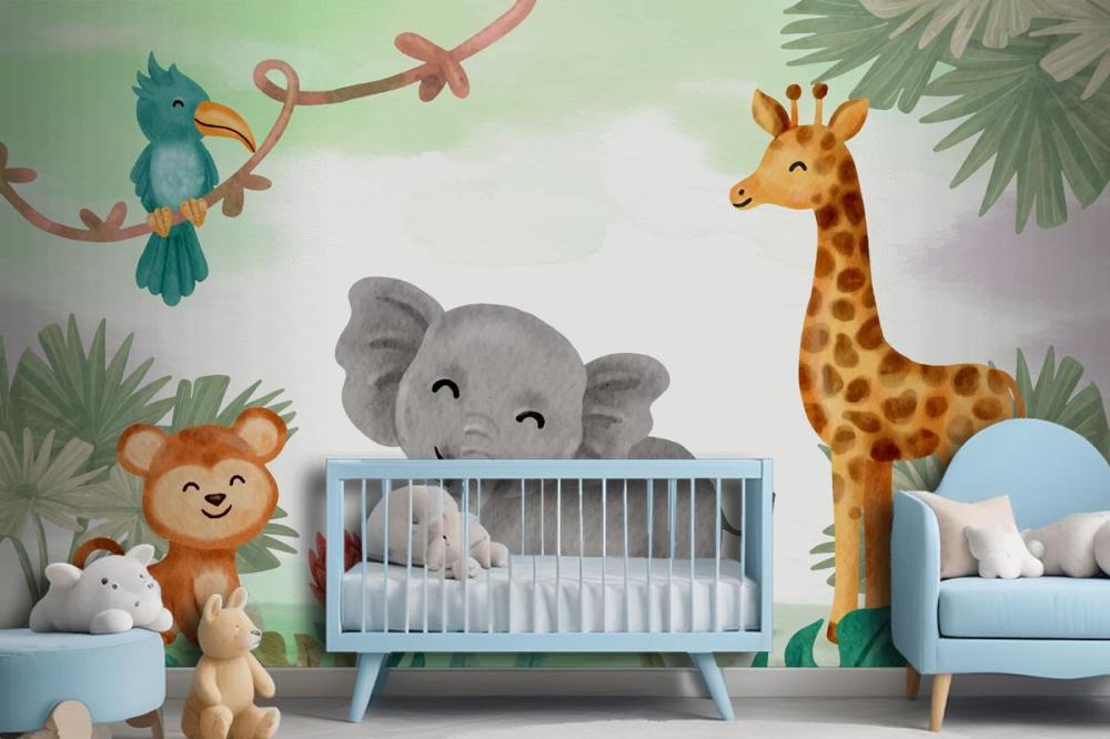 Watercolor Safari Background Kids Wallpaper Mural