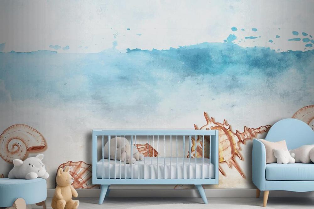 Watercolor Summer Background With Shells Wallpaper Mural