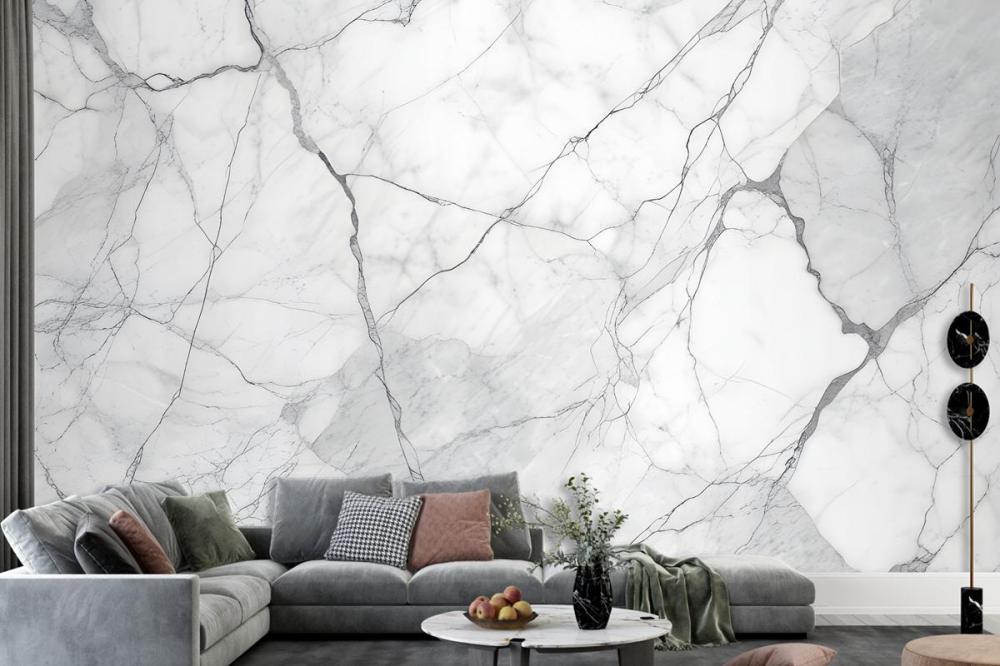 White Marble Texture With Gray Veins Wallpaper Mural