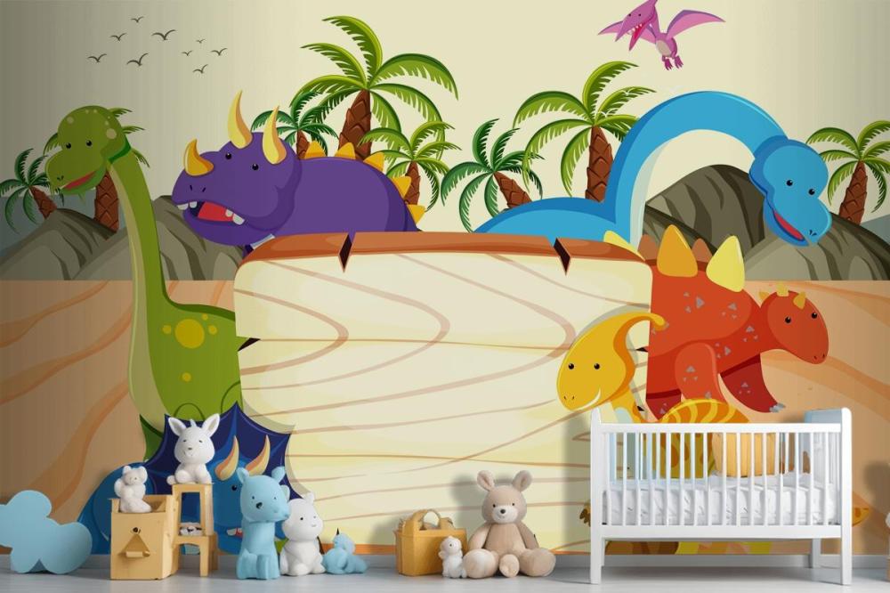 A Dinosaur Wooden Board Template Wallpaper Mural