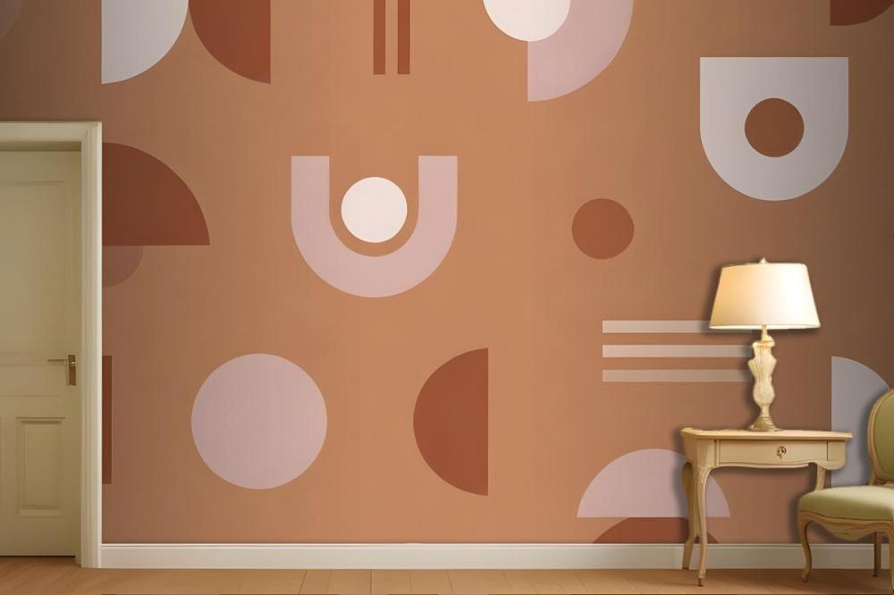 Abstract Geometric Shapes And Patterns In Shades Of Brown Wallpaper Mural