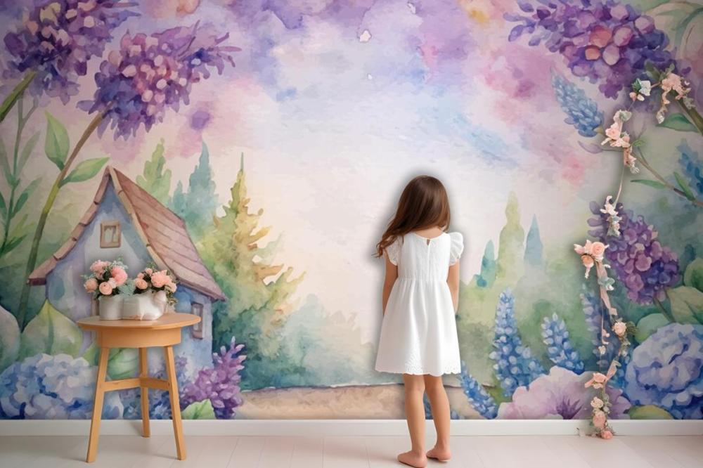 Beautiful Rustic Flower Watercolor Background Wallpaper Mural