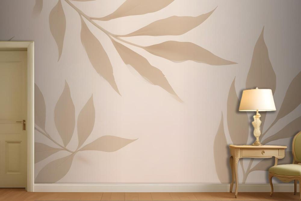 Beige Leaves On A Light Wallpaper Mural