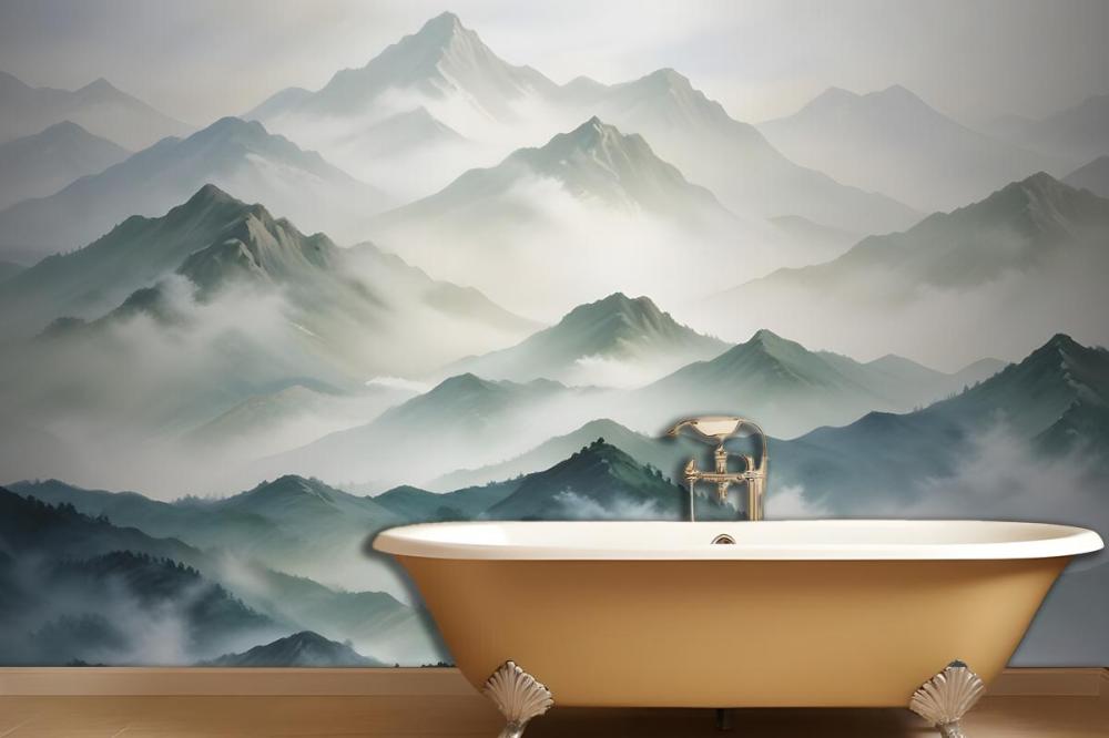 Blue & Green Mountainscape Wallpaper Mural