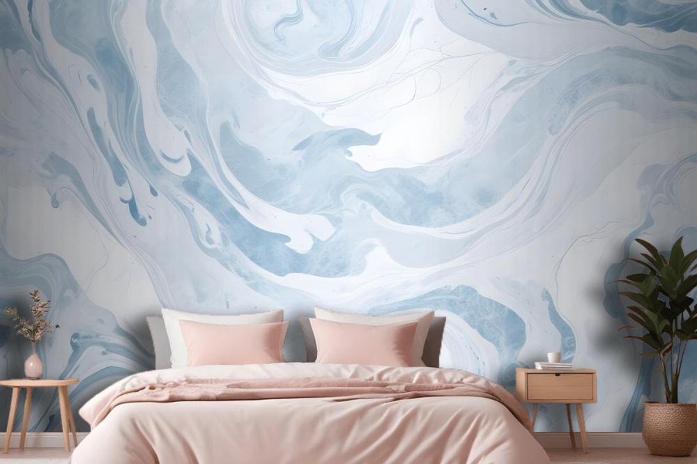 Blue & White Marbleized Wallpaper Mural