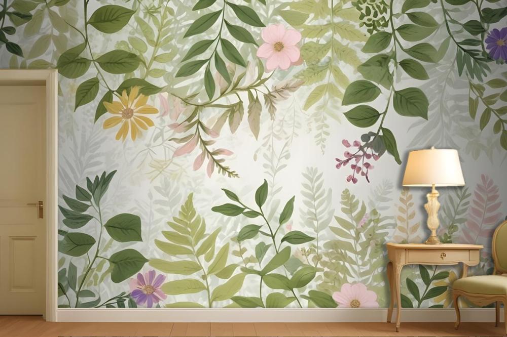 Bright Floral Garden Landscape Wallpaper Mural