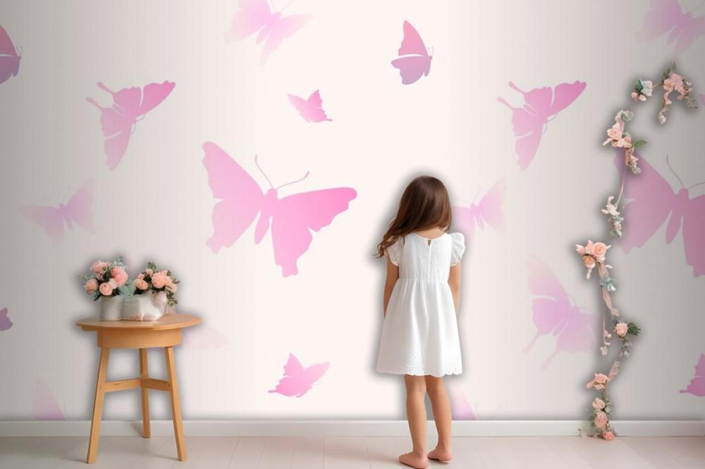 Butterfly Pattern Feminine Pink Aesthetic Wallpaper Mural